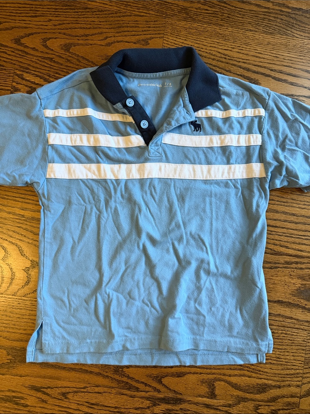 abercrombie kids Light Blue Polo with White Stripes and Navy Collar